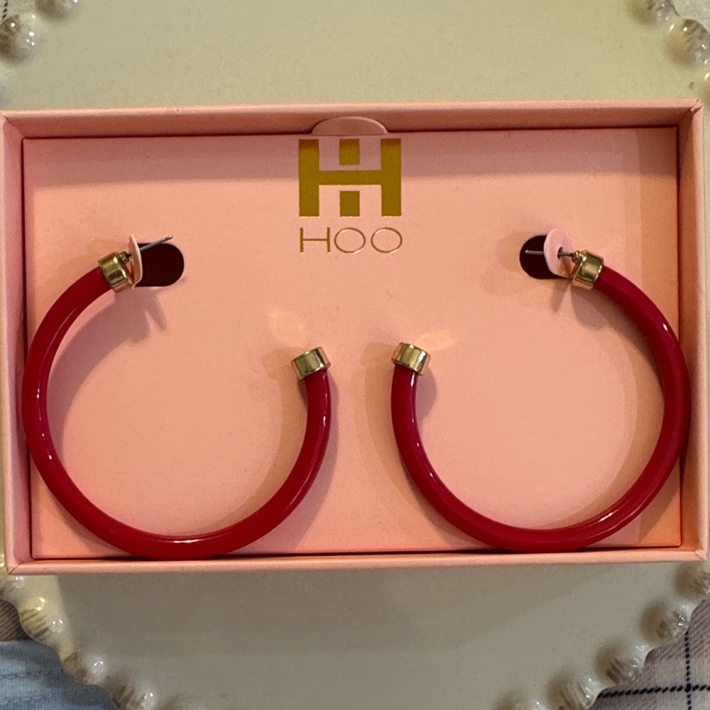 HOO Red Hoop Earrings